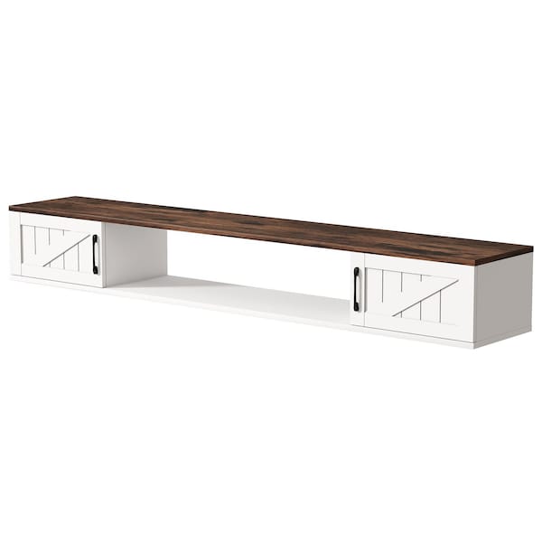 Homeroots 67in White Wood Floating Mount TV Stand With Fireplace 734221 - main