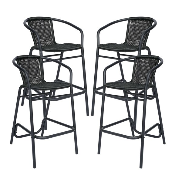 Flash Furniture Lila Commercial Grade Black Rattan Indoor-Outdoor Restaurant Barstool, PK4 4-SDA-AD632032R-BK-GG - main