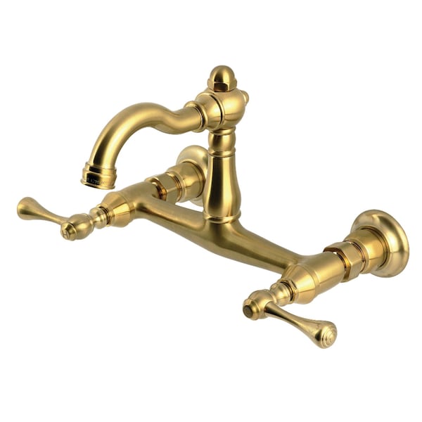 Kingston Brass Two-Handle Wall Mount Bridge Kitchen Faucet, Brushed Brass KS3257BL - main