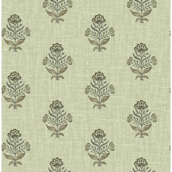 Chesapeake Hollyhock Green Floral Crest Wallpaper 4148-27419 - main