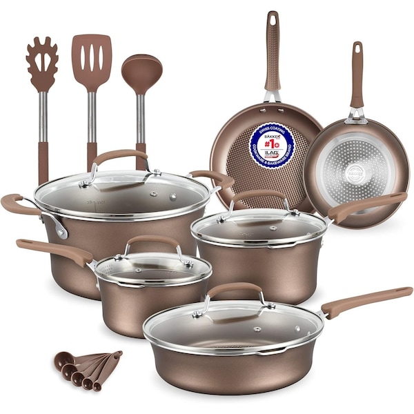 Bakken-Swiss 14-Piece Pots and Pans Set, Non-Stick, with Lids, Skillet Pans, Gas, Electric, Induction, Golden BKCWG14L - main