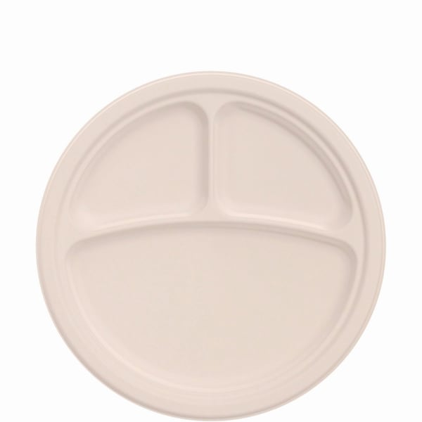 Dart Compostable Molded Fiber Dinnerware, ProPlanet Seal, 3-Compartment Plate, 10.2" dia, Natural, 500PK 10FBRP3 - main