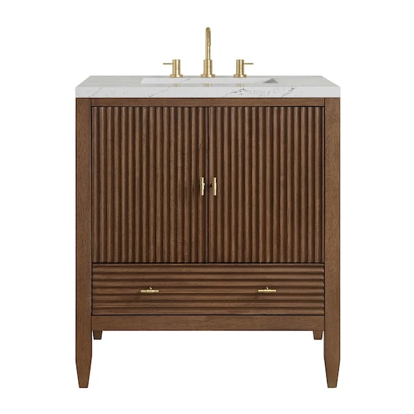 James Martin Vanities Myrrin 30" Single Vanity, Mid-Century Walnut w/ 3 CM Ethereal Noctis Silestone Top 485-V30-WLT-3ENC - main