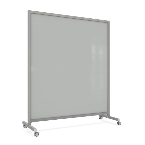 Ghent EZ Mobile Glassboard, Aluminum Frame, Magnetic, 75"H x 62"W, Gray EZ1MA7562GY - main