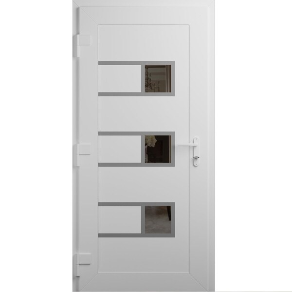 Vdomdoors Front Exterior Prehung Metal-Plastic Door, Manux 8933 White Silk, Office Commercial and Residential MANUX8933EXD-WS-W32xH80-RH - main