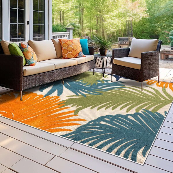 World Rug Gallery Amalfi Contemporary Tropical Floral Indoor/Outdoor Area Rug 6 ft 6 in x 6 ft 6 in Square Multi 8013MULTI6SQ - main