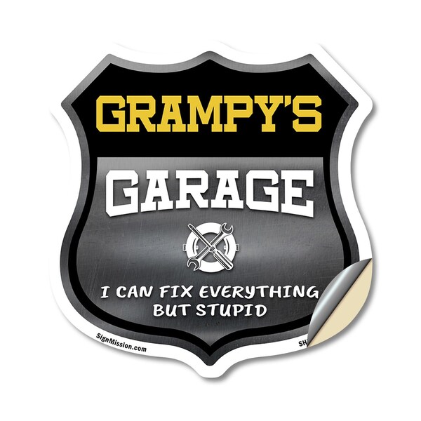 Signmission Grampy's Garage I Can Fix Everything But Stupid, 18 Inch X 18 Inch, Vinyl Decal SHI-D-18-490-GRAMPY - main