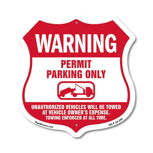 Signmission No Parking Without Permit Shield Sign Wa, 18 Inch X 18 Inch, Plastic Sign SHI-P-18-398 - main