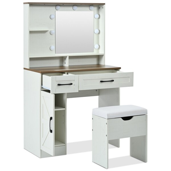Homeroots 32" White Wood Lighted Mirrored Dresser 691696 - main