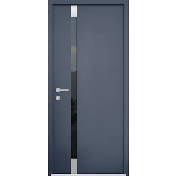 Vdomdoors Steel Door Cynex 6777 Grey Stainless Inserts Single Modern Painted-W36xH80-Right Inswing CYNEX6777EXD-GRE-W36 x H80-Right-hand Inswing - main
