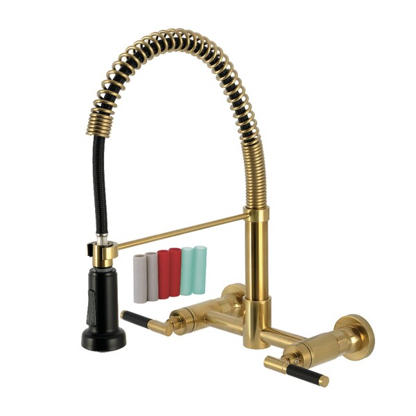 Kingston Brass Double-Handle Wall-Mount Pre-Rinse Bridge Kitchen Faucet, Brushed Brass GS8187CKL - main