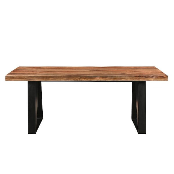 Homeroots 80" Brown and Black Solid Wood and Iron Live Edge Dining Table 565235 - main