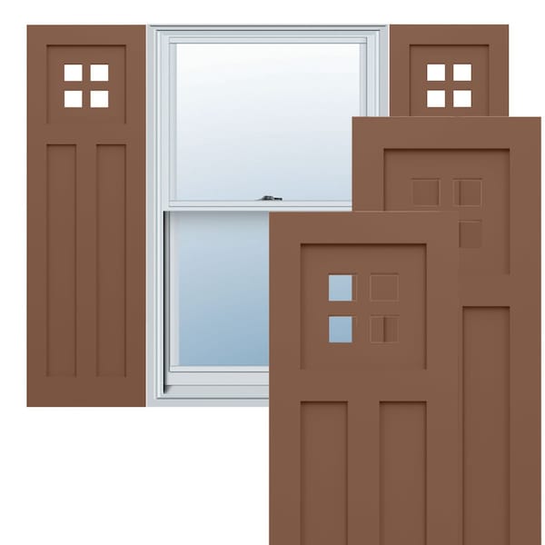 Ekena Millwork True Fit PVC San Antonio Mission Style Fixed Mount Shutters, Burnt Toffee, 12W x 44H, PR TFP001ST12X044BT - main
