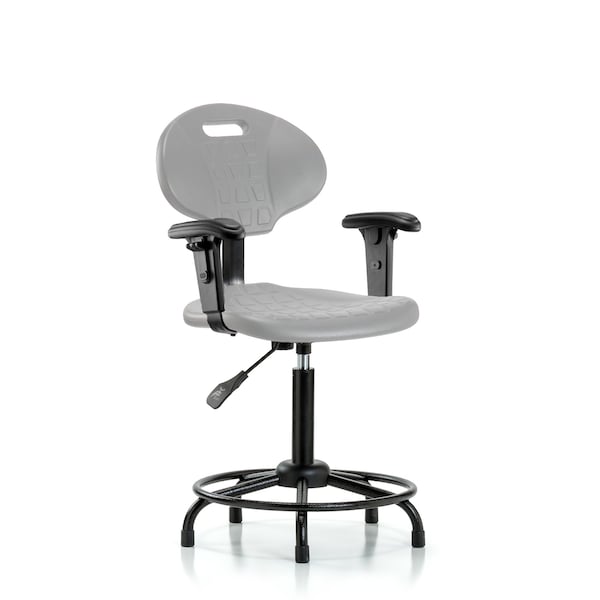Blue Ridge Ergonomics Poly Chair Round Tube Base-Medium Bench Height with Adjustable Arms & Stationary Glides in Gray Poly PMBCH-RT-T0-A1-RG-GRY - main