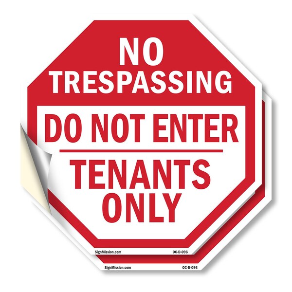 Signmission No Trespassing Do Not Enter Tenants, 4 inch X 4 inch, Vinyl Decal, 2PK OC-D-2PACK-4-96 - main