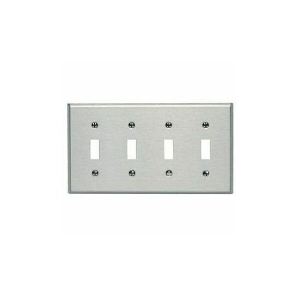 Leviton Switch Wallplate, Standard Size, Gang 4, Brushed Stainless Steel 84012-40 - main