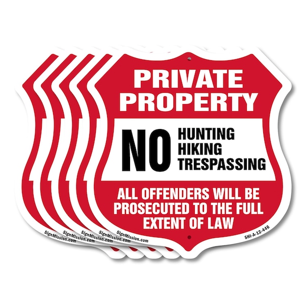 Signmission Private Property Shield Sign No Hunting, 12 inch X 12 inch, Aluminum Metal Sign, 5PK SHI-A-5Pack-12-446 - main