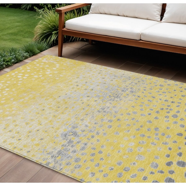 Homeroots 8' X 10' Yellow And Gold Abstract Washable Indoor Outdoor Area Rug 609471 - main