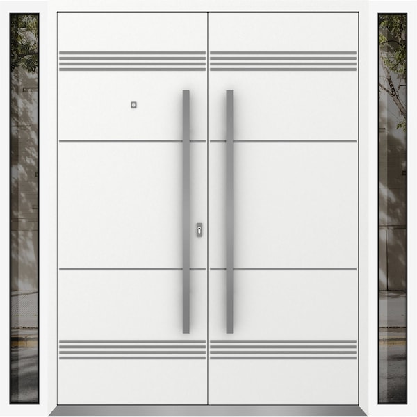 Vdomdoors Aluminum Double Doors Deux 1705 White Enamel 2 Sidelights Entry Modern Painted 104x96 (W16+72+16xH9 DEUX1705DEXD-BEM-W16+72+16xH96-LH-O - main
