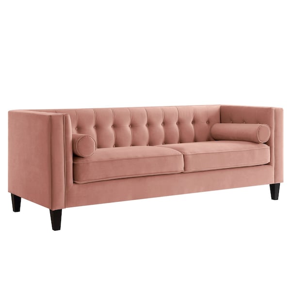 Homeroots 83" Blush Velvet Wood Sofa With Toss Pillows 543948 - main