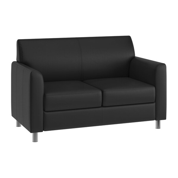 Flash Furniture HERCULES Diplomat Black LeatherSoft Loveseat with Clean Line-Stitched Frame and Chrome Legs BT-827-2-BK-CHR-GG - main