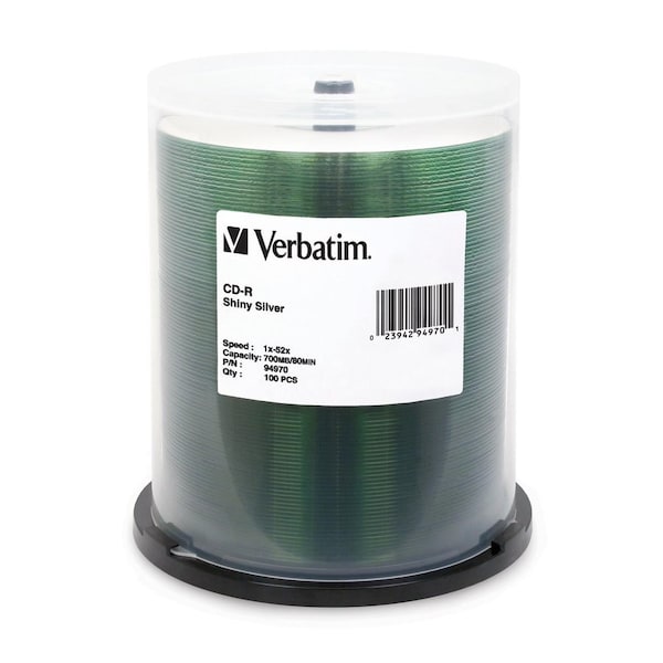 Verbatim CD-R 700MB 52X Shiny Silver Silk Screen Printable - 100pk Spindle 94970 - main