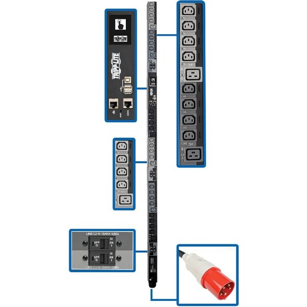 Eaton Tripp Lite Series 28.8kW 220-240V 3PH Switched PDU LX Interface GB 30 Outlets IEC 309 63A Red PDU3XEVSR6G63B - main