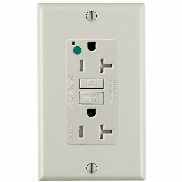 Leviton GFIRcptcl, 20A, 125VAC, Almnd, Polycarb GFTR2-HGT - main
