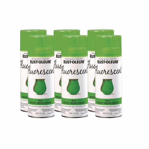 Rust-Oleum Specialty Fluorescent Spray Paint, Flat Fluorescent Green, 11 oz Aerosol Can, 6PK 342417 - main