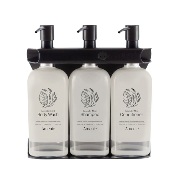 Amenie Lavender Mint Aquamenities 3 Chamber Refillable Dispenser, Black Powder Coated ASPVD300BLKKIT-AmenieLM - main