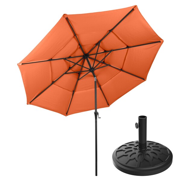 Pure Garden 10 ft 3 Tier Patio Umbrella with 19lb Base and Orange Canopy Shade Outdoor 50-LG1371B - main