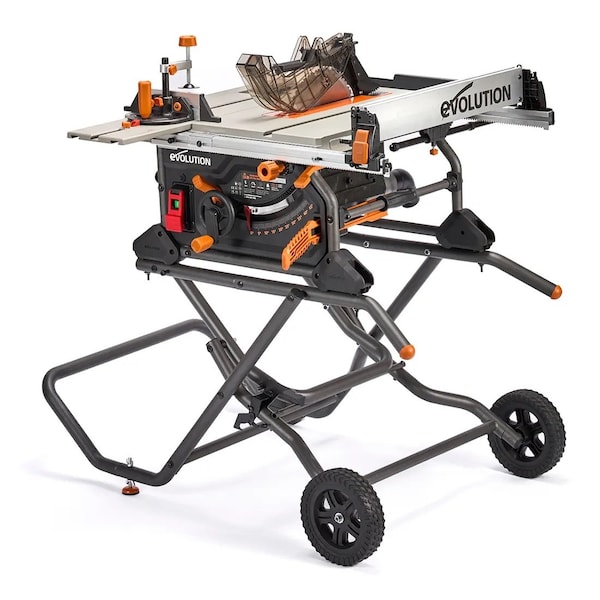 Evolution Power Tools Evolution R10TBLX Portable Jobsite Wood Cutting Table Saw with Wheeled Scissor Stand R10TS - main