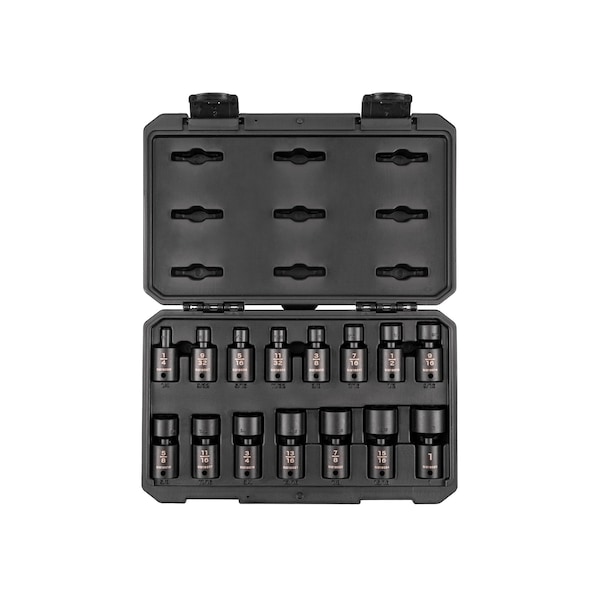 Tekton 3/8 Inch Drive 6-Point Universal Joint Impact Socket Set, 15-Piece 1/4-1 in. SID97301 - main