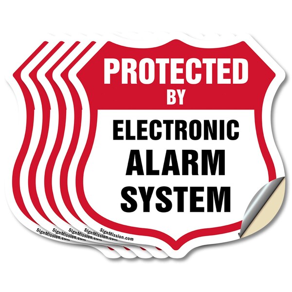 Signmission Security Alarm Shield Sign Protected By, 6 inch X 6 inch, Vinyl Decal, 5PK SHI-D-5PACK-6-460 - main