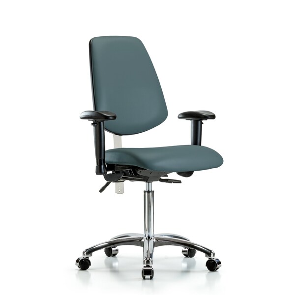 Blue Ridge Ergonomics Clean Room Chair Vin Med Ben Chair, Med, Bk, Blu, CL100, Adjustable Arms, 22" to 29" Height, Vinyl BR-NCR-VMBCH-MB-CR-T1-A1-NF-CC-8546 - main