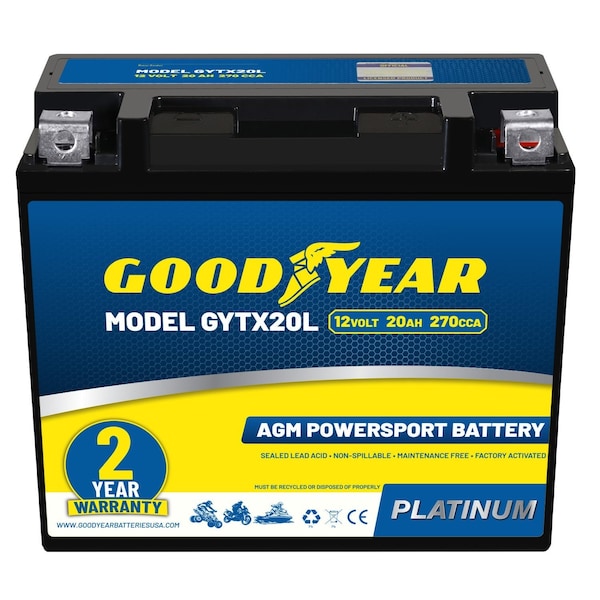 Goodyear GYTX20L - 12 Volt 20 AH, 270 CCA, Rechargeable High-Performance, SLA - AGM Battery GY4140764 - main
