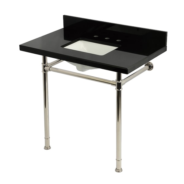 Kingston Brass 36-Inch Black Granite Console Sink with Stainless Steel Legs, 8-Inch, 3-Hole KVPK36227K386 - main