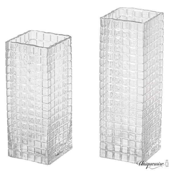 Uniquewise Set of 2 Square Frosted Clear Glass Table Vase - A Timeless Centerpiece for Dining Tables QI004738.CR.2 - main