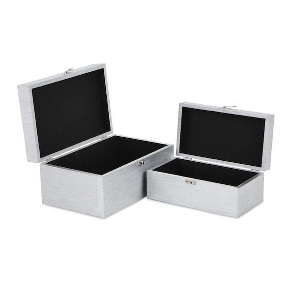 Homeroots Set of Two Silver Glass Wood And Shagreen Box With Lid, 2PK 489335 - main