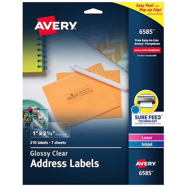 Avery Glossy Clear Address Labels, Sure, PK210 6585 - main