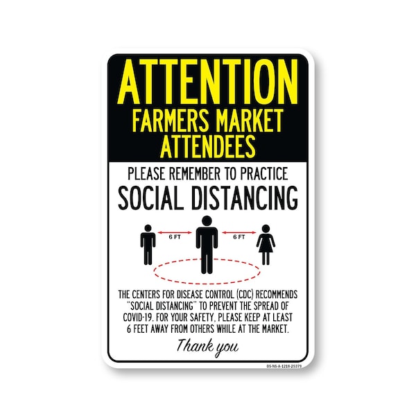 Signmission Public Safety, Farmers Market Attendees Practice Social Distancing, 18in X 12in, OS-NS-A-1218-25379 OS-NS-A-1218-25379 - main