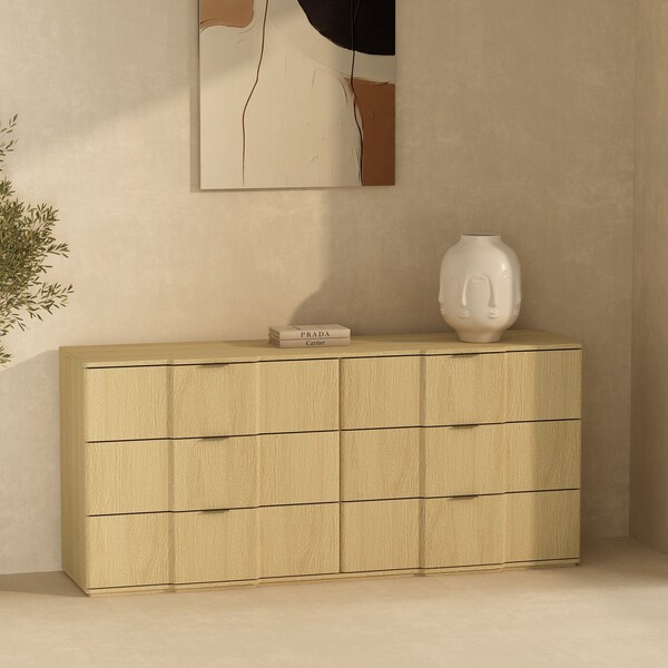 Manhattan Comfort Clive 72in Dresser in Natural Oak and Gold (6-Drawer) DR1562-1 - main