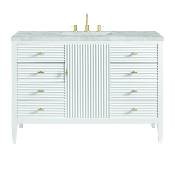 James Martin Vanities Myrrin 48in Vanity, Bright White w/ 3 CM Victorian Silver Silestone Top 485-V48-BW-FVSL - main