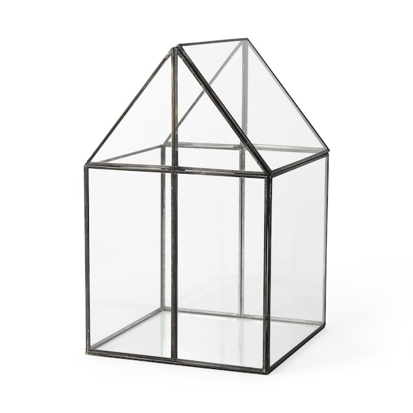 Homeroots 10" Black And Clear Glass And Metal Box 392582 - main
