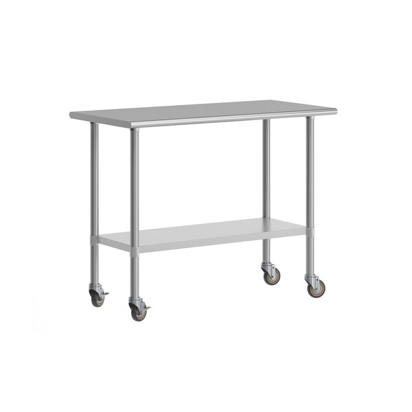 Flash Furniture Rawcliffe Work Table, 18 Gauge Stainless Steel Top Shelf, Undershelf and 4 Casters w/2 Locking NH-WT-2448-CAS-GG - main