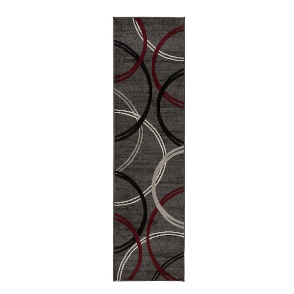 World Rug Gallery Modern Wavy Circles Design Runner Rug 2 ft 7 in x 8 ft Red 377RED27X8 - main