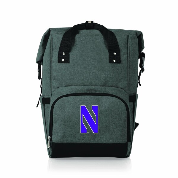 Picnic Time Family Of Brands NCAA Northwestern Wildcats On The Go Roll-Top Backpack CoolerHeathered Gray 616-00-105-436-0 - main