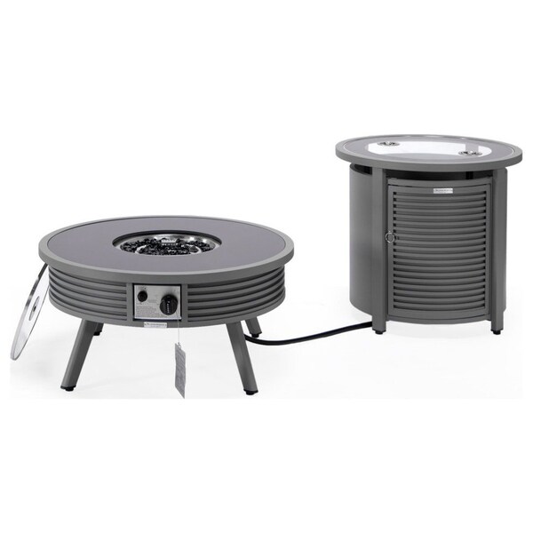 Leisuremod Walbrooke Patio Round Fire Pit and Tank Holder with Slats Design, Grey WGRS-29-24-GL - main