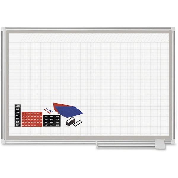 Mastervision Planning Board, Steel, 36 in, 48 in, Aluminum Frame, White, Gloss GA05108830A - main