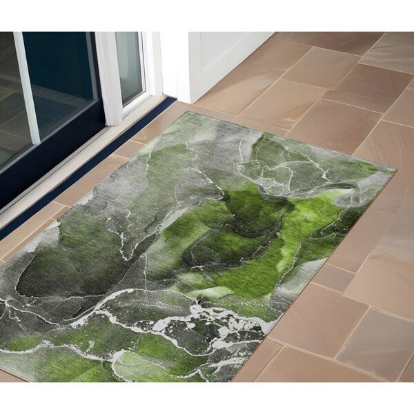 Homeroots 3' X 5' Green Abstract Washable Non Skid Indoor Outdoor Area Rug 559454 - main